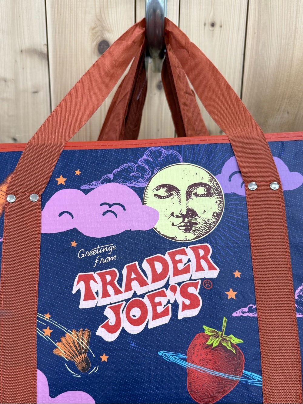 Trader Joe's Graphic Market Tote - Navy with Pink & Red Accents